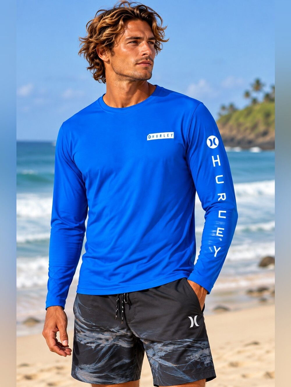 Hurley Men’s Royal Blue Long-Sleeve Swim Rash Guard